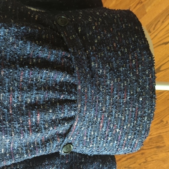 Lafayette 148 Blue Nubby Metallic thread Chic Tweed career Blazer Jacket sz 8 - Picture 5 of 10